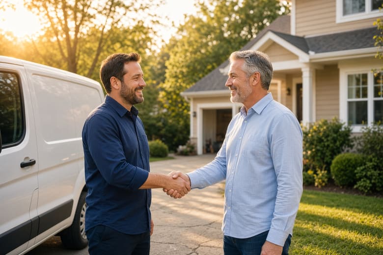A contractor shaking hands with a customer