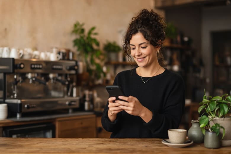 A cafe owner at the counter